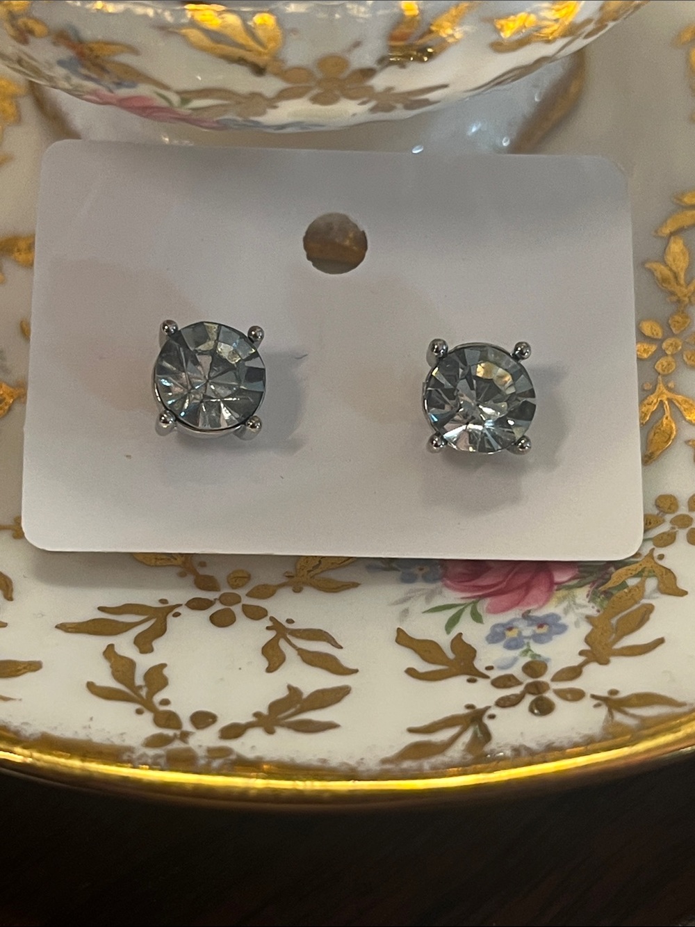 LOFT Light Blue Crystal Round Stud Earrings